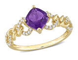 4/5 Carat (ctw) African Amethyst Cushion-Cut Link Ring in 10K Yellow Gold with Diamonds